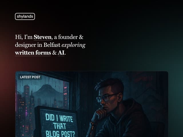 Screenshot of shylands.com homepage