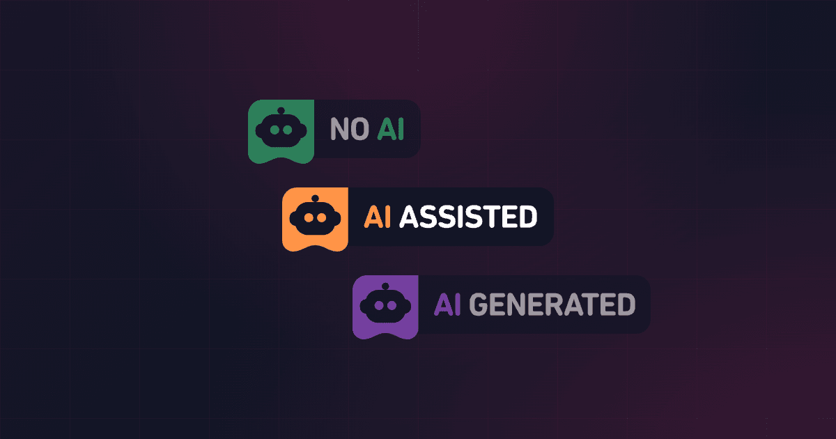 The No AI, AI Assisted and AI Generated badges, with AI Assisted highlighted