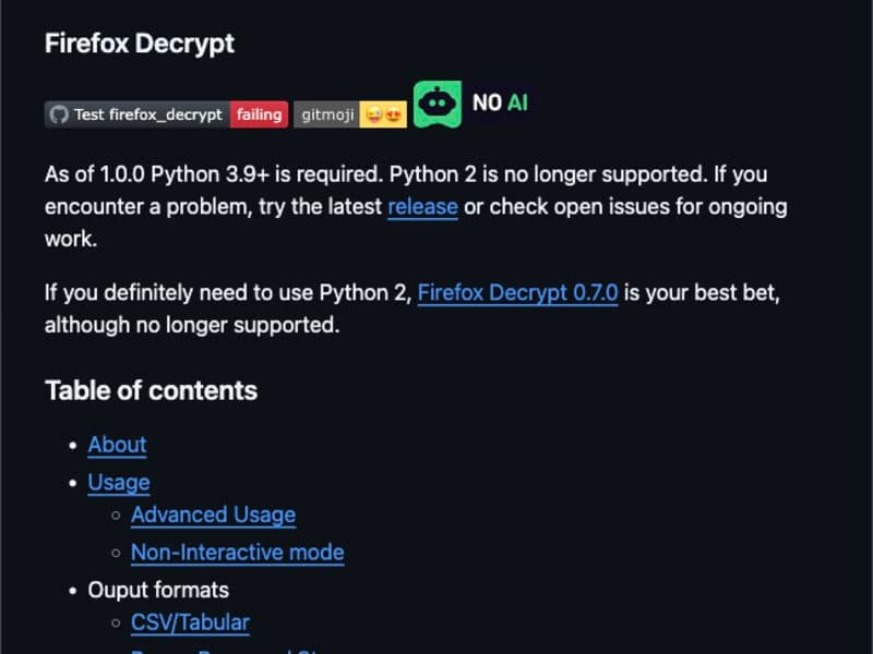Firefox Decrypt homepage